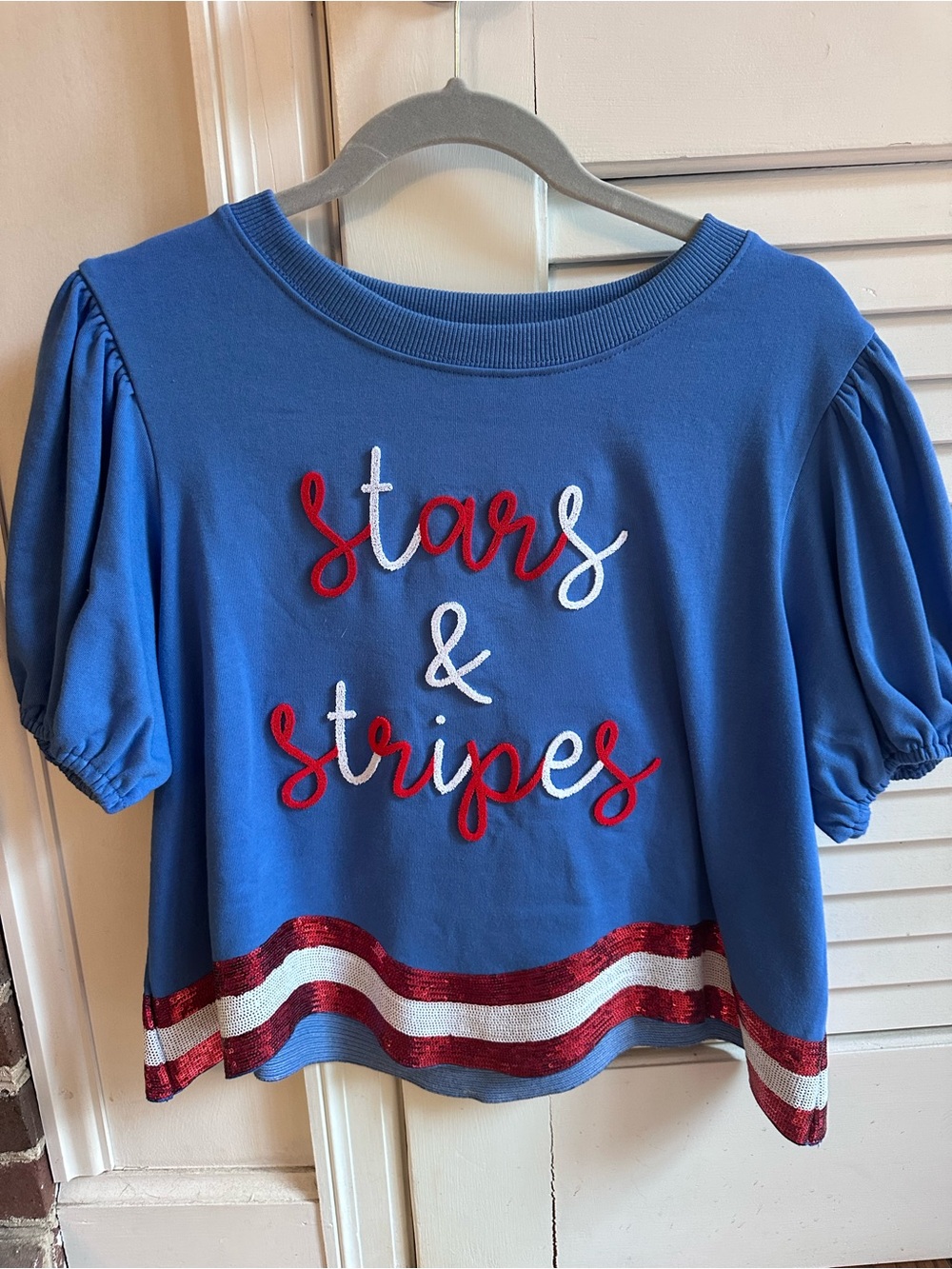 Avara Blue 'Stars & Stripes' Puff Sleeve Pullover